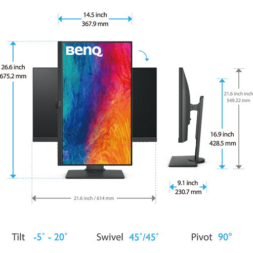 BenQ PD2705Q 27" WQHD WLED LCD Monitor - 16:9 - Dark Gray - 27" Class - In-plane Switching (IPS) Technology - 2560 x 1440 - 16.7 Million Colors - 300 Nit - 5 ms - 60 Hz Refresh Rate - HDMI - DisplayPo