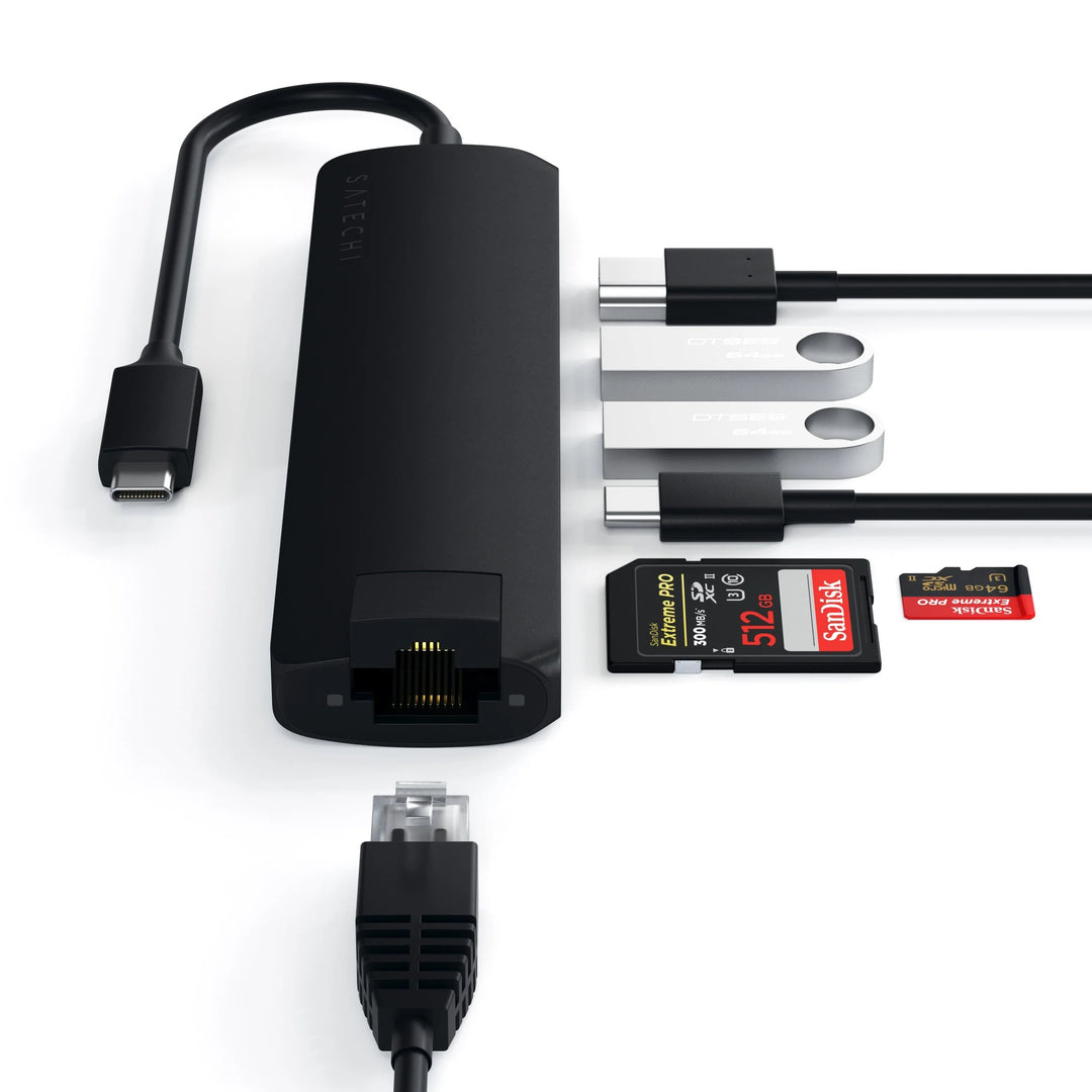 Satechi 7-in-1 USB-C Slim Multiport Adapter with Ethernet (Black)